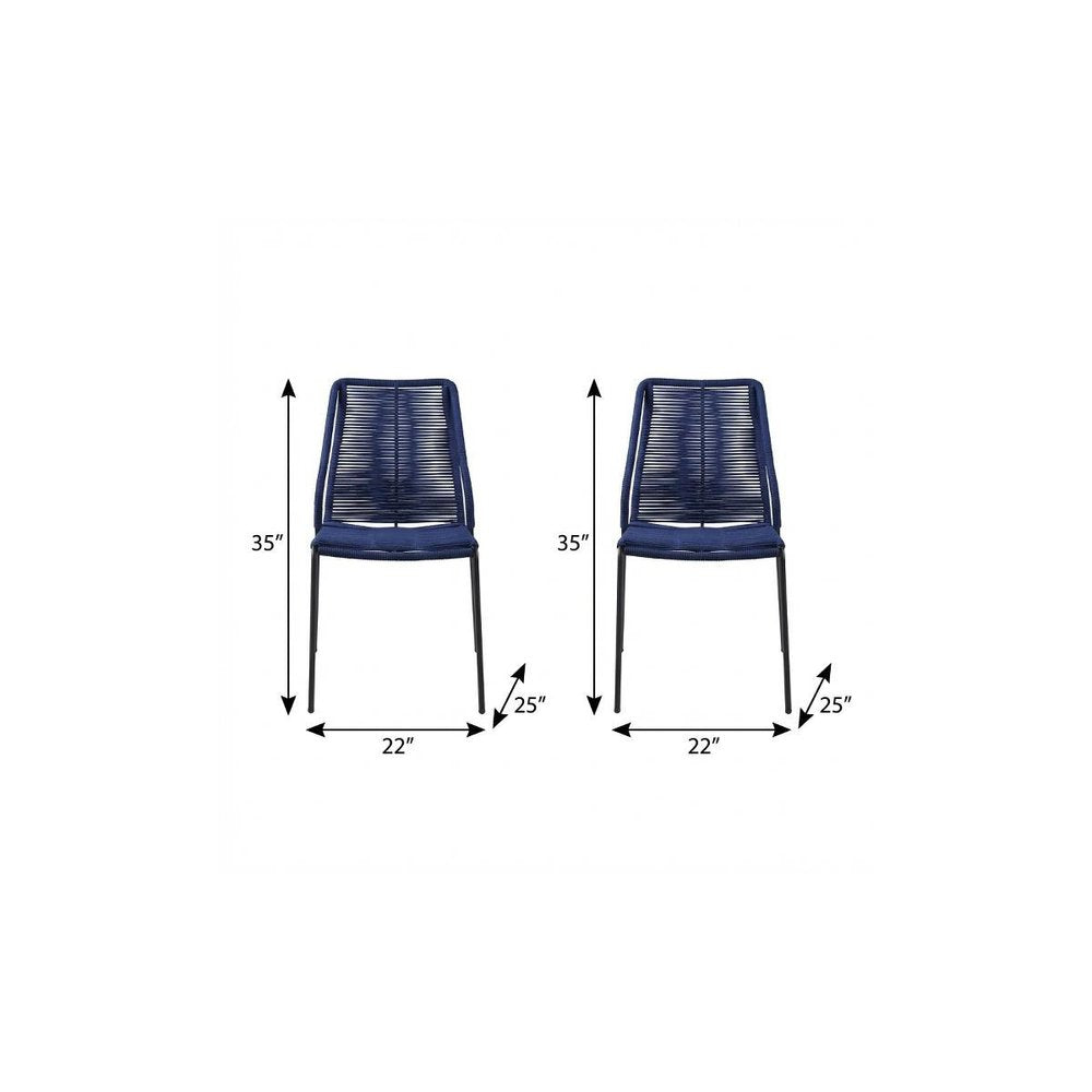 Set of Two 22" Blue Metal Outdoor Dining Chair HomeRoots