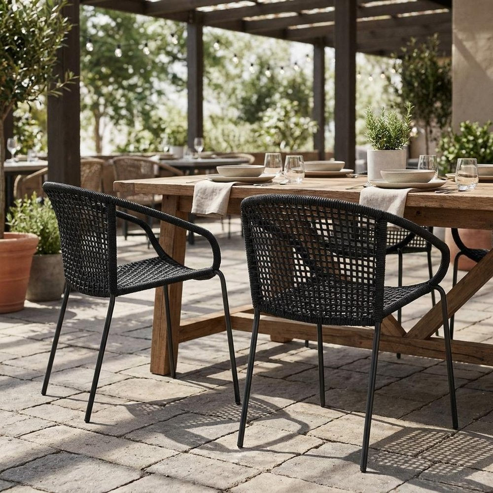 Set of Two 25" Black Metal Outdoor Dining Chair HomeRoots