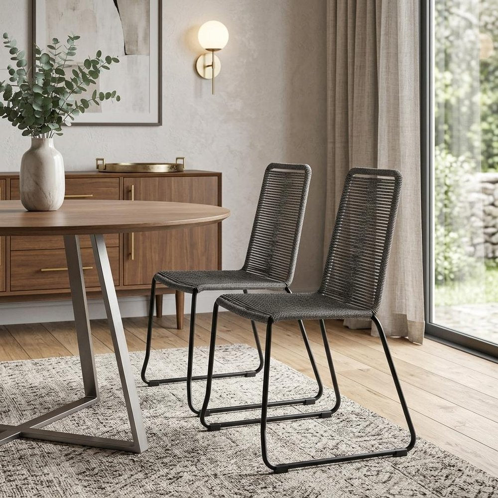 Set of Two 23" Gray Metal Outdoor Dining Chair HomeRoots