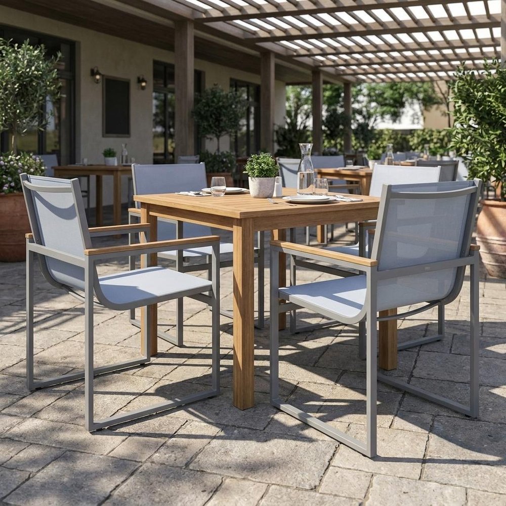 Set of Two 22" Light Gray Metal Outdoor Dining Chair HomeRoots