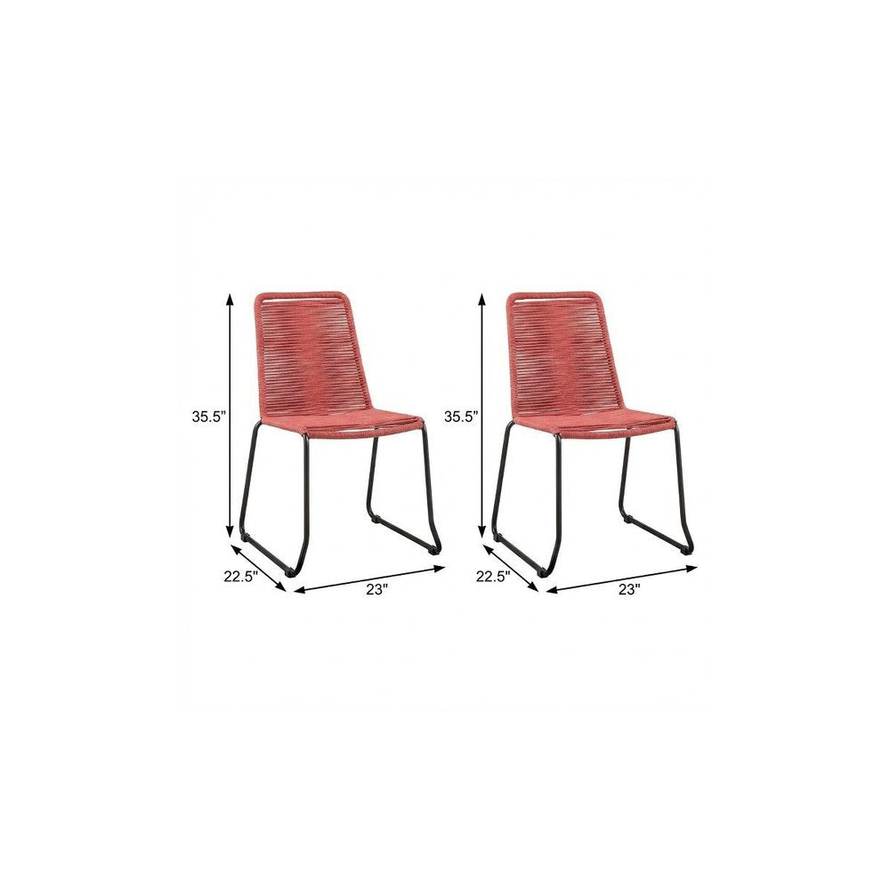 Set of Two 23" Red Metal Outdoor Dining Chair HomeRoots
