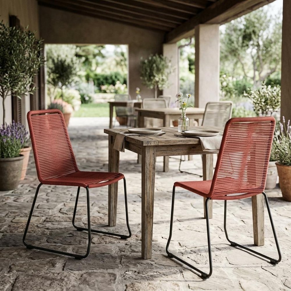 Set of Two 23" Red Metal Outdoor Dining Chair HomeRoots