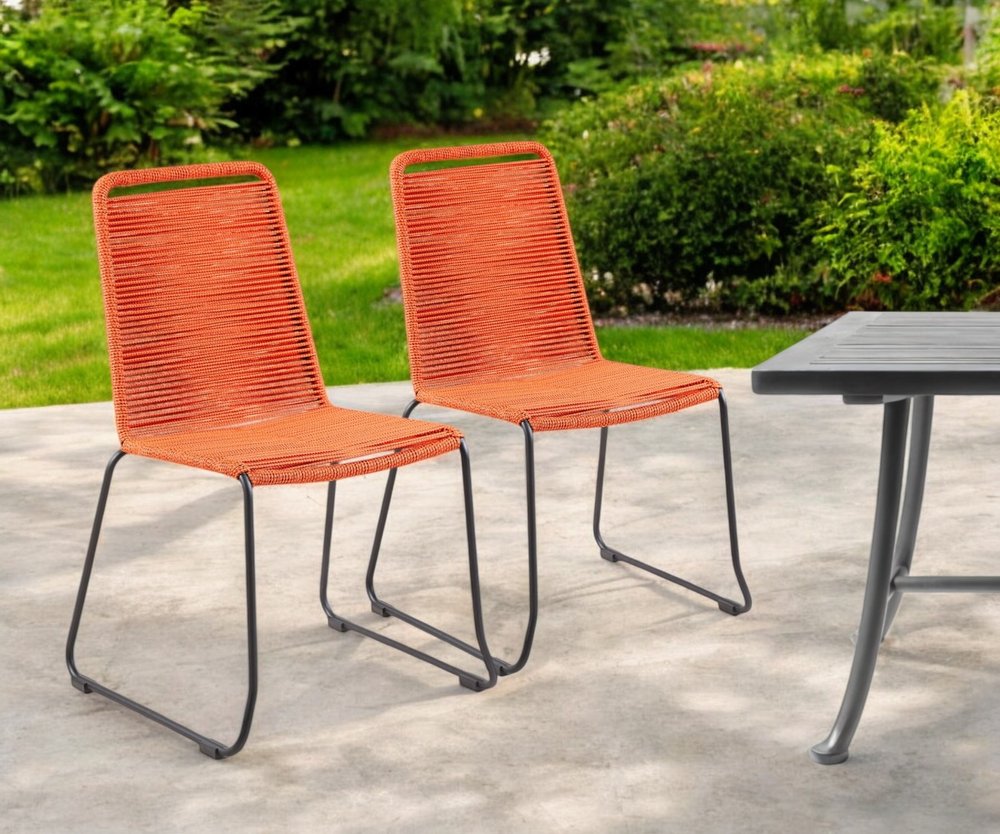 Set of Two 23" Tangerine Metal Outdoor Dining Chair HomeRoots