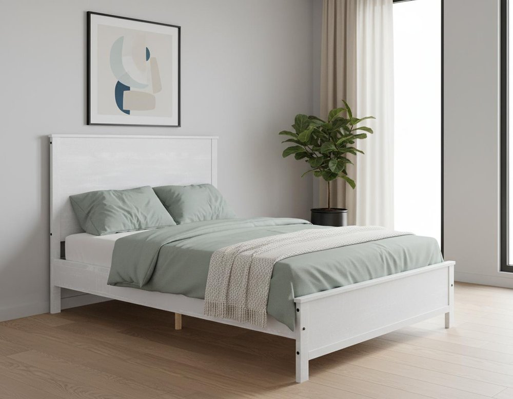 White Shiplap Texture Distressed Solid Wood Queen Bed Frame HomeRoots