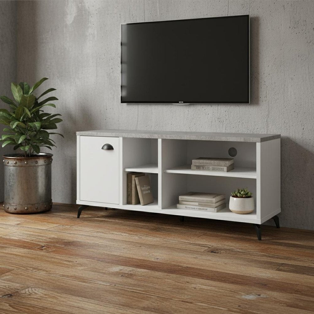 47" Gray And White Wood Enclosed and Open Storage TV Stand HomeRoots