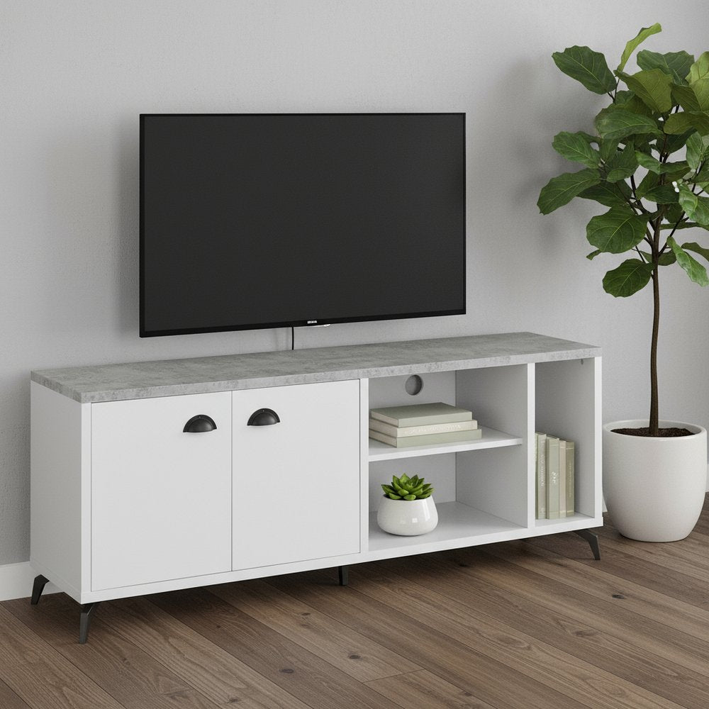 60" White Cabinet Enclosed Storage TV Stand HomeRoots