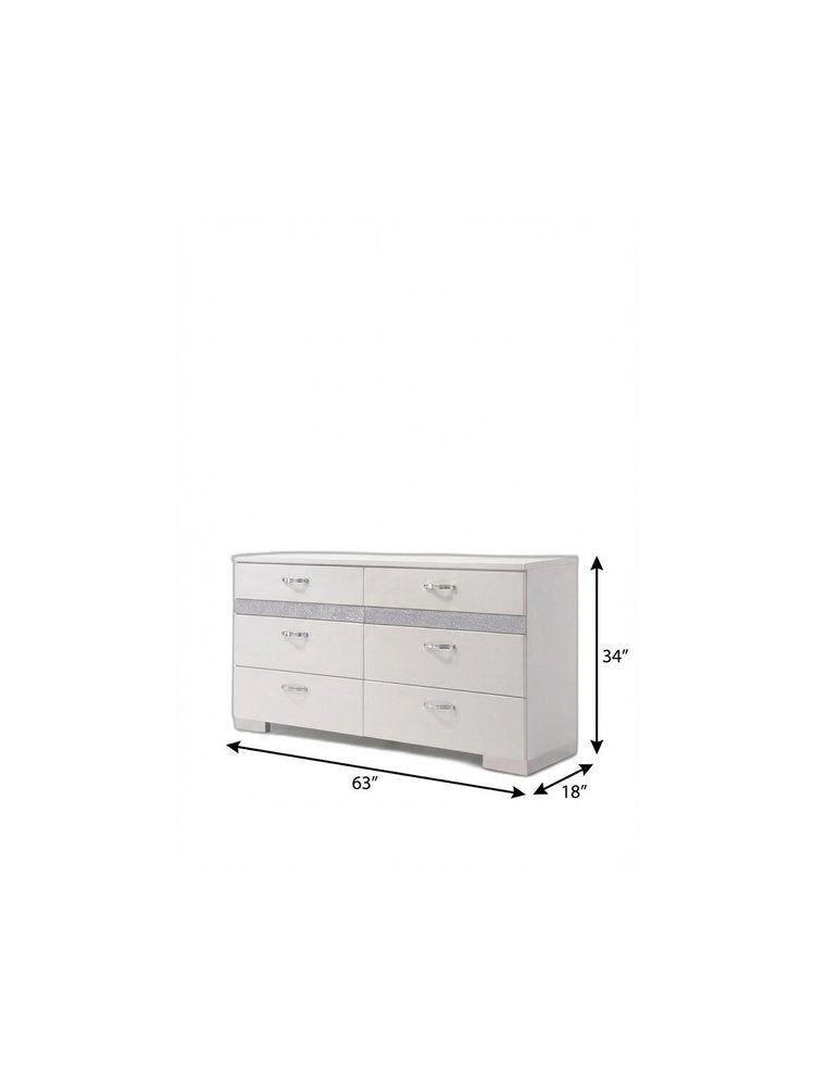 63" White High Gloss Manufactured Wood Eight Drawer Double Dresser HomeRoots