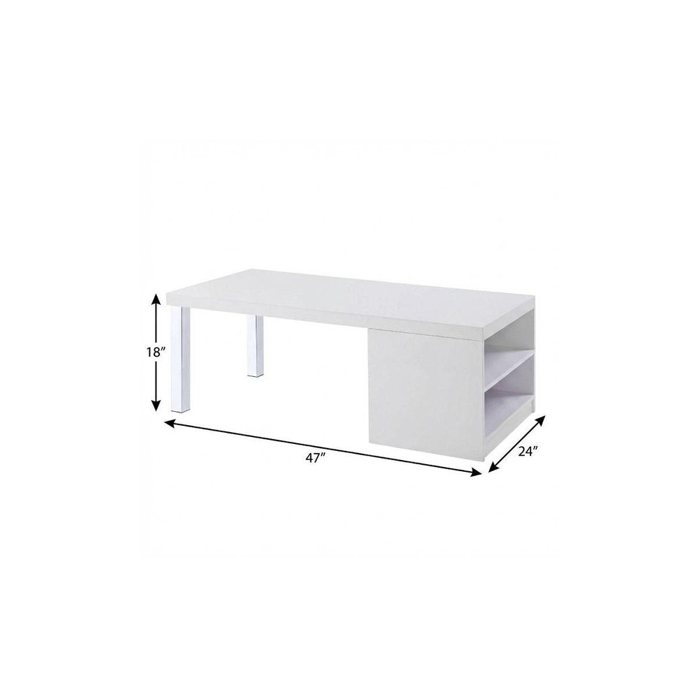 47" White and Silver Wood And Metal Frame Coffee Table With Shelf HomeRoots
