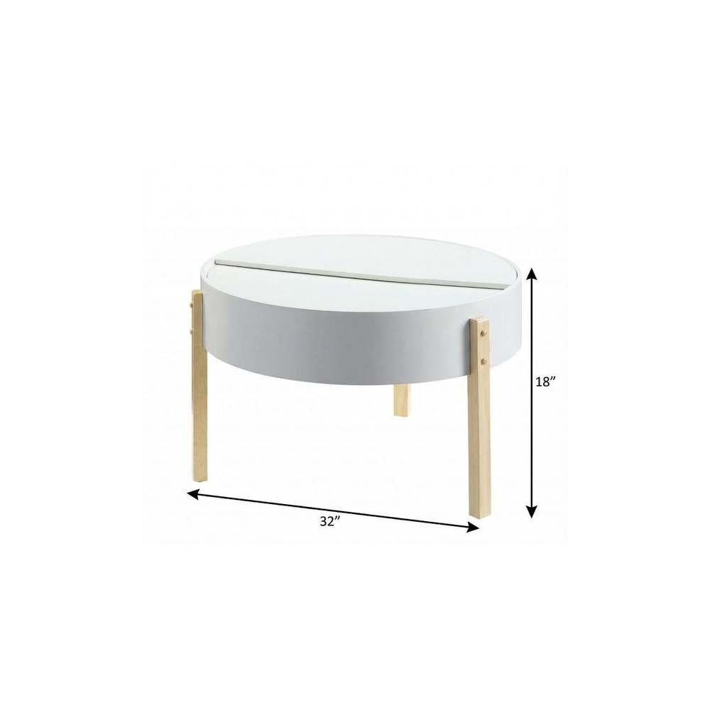 32" White and Natural Wood And Solid Wood Round Coffee Table HomeRoots