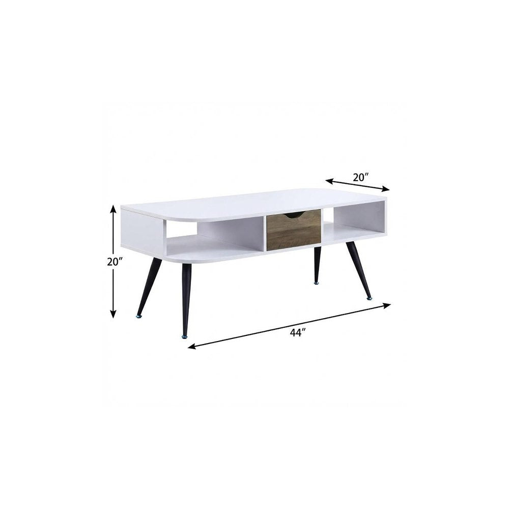 44" White and Black Melamine Veneer And Metal Coffee Table With Drawer And Shelf HomeRoots