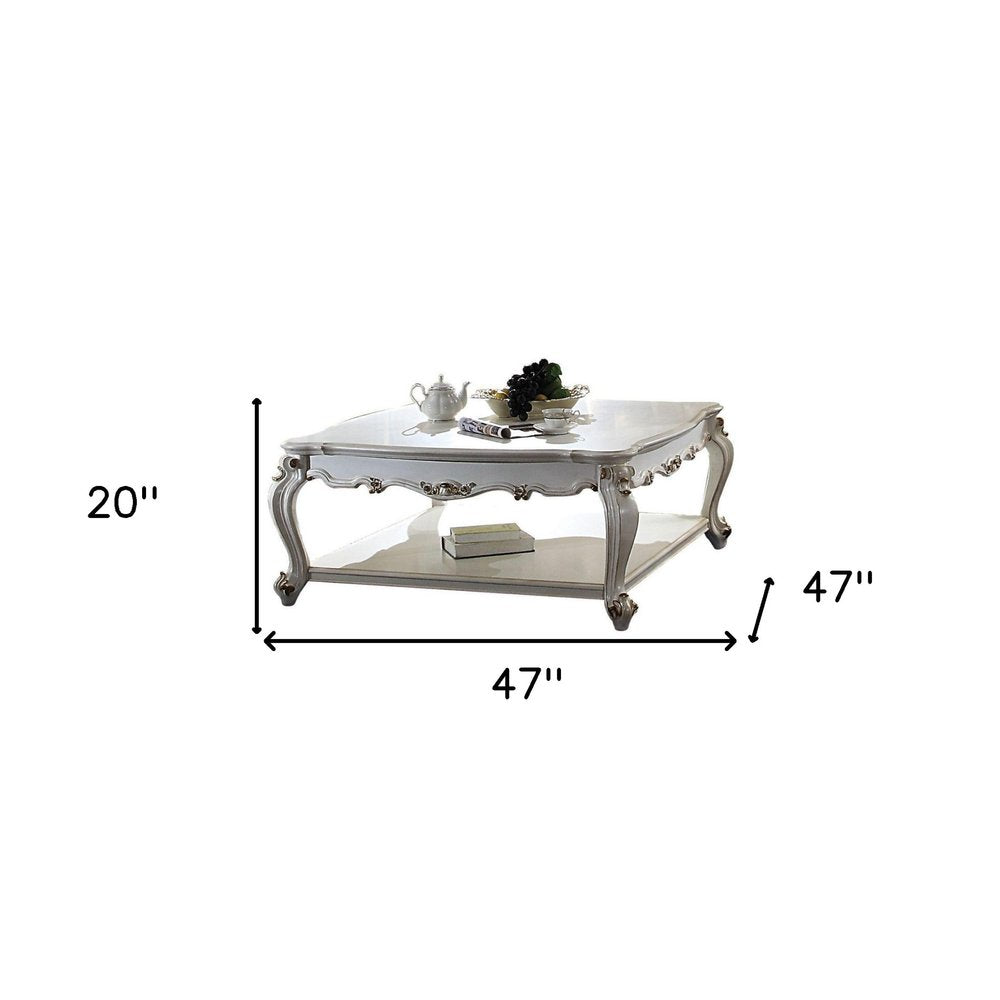 47" Pearl Wood Coffee Table With Shelf HomeRoots