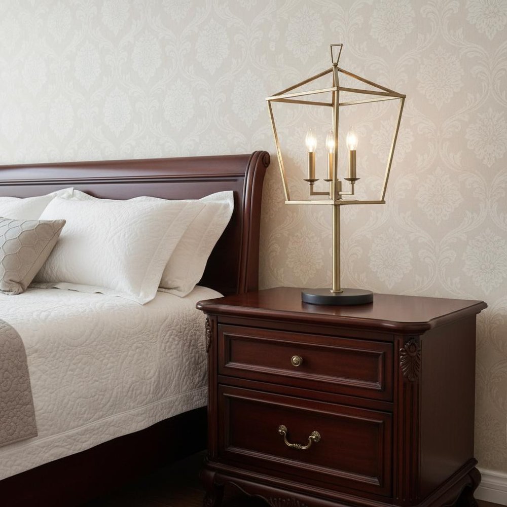 30" Black Iron Three Light Bedside Table Lamp HomeRoots