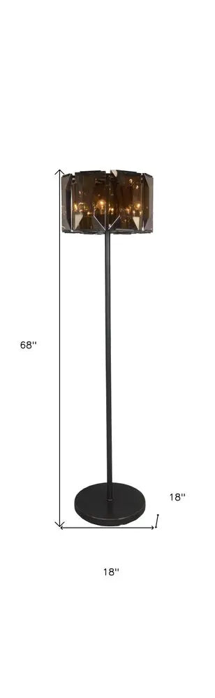 68" Dark Bronze Floor Lamp With Amber Solid Color Beveled Glass Drum Shade HomeRoots