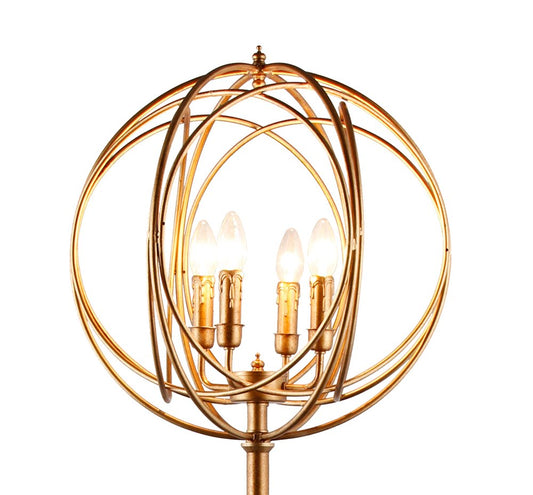 64" Gold Four Light Floor Lamp With Modern Gold Geometric Globe Shade HomeRoots