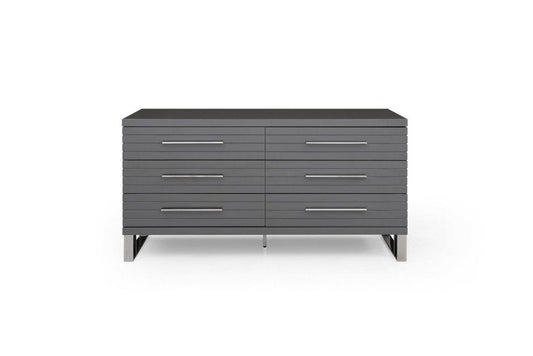 59" Gray Wood Six Drawer Double Dresser