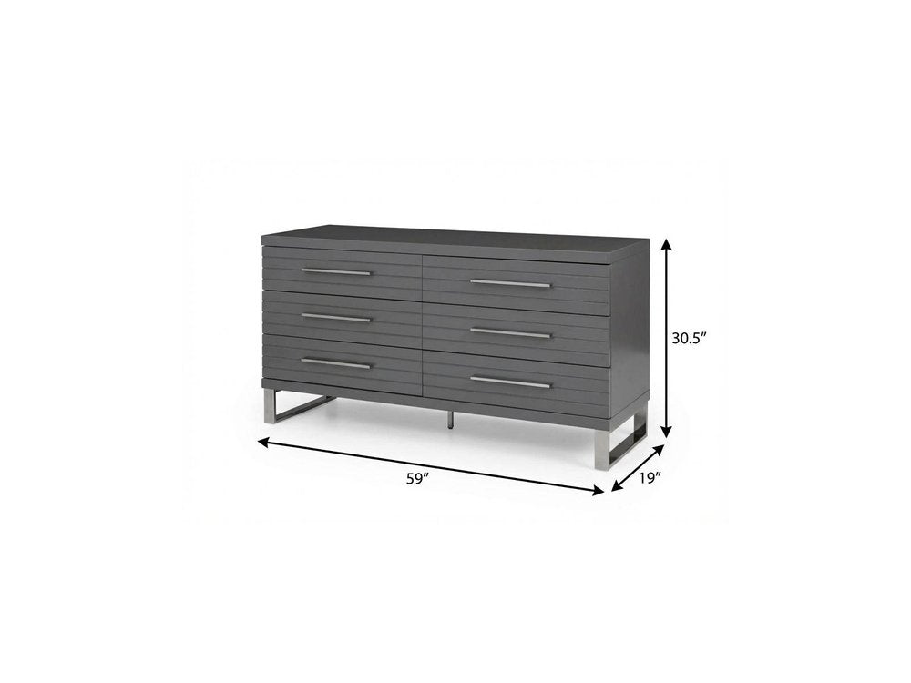 59" Grey Solid And Manufactured Wood Six Drawer Dresser HomeRoots