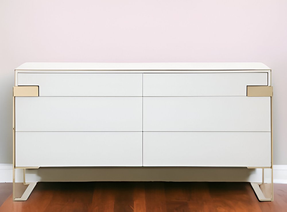 60" Gold and White Solid and Manufactured Wood Six Drawer Double Dresser HomeRoots