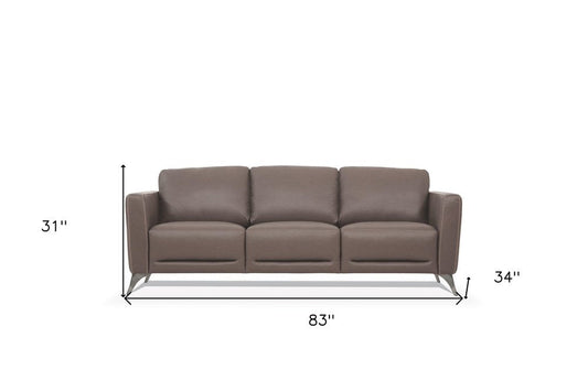 83" Taupe Leather Sofa With Black Legs HomeRoots