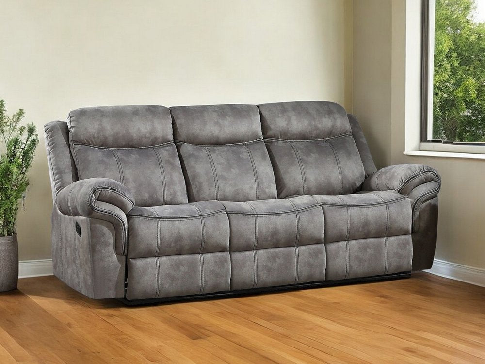 87" Gray Velvet Reclining USB Sofa With Black Legs HomeRoots
