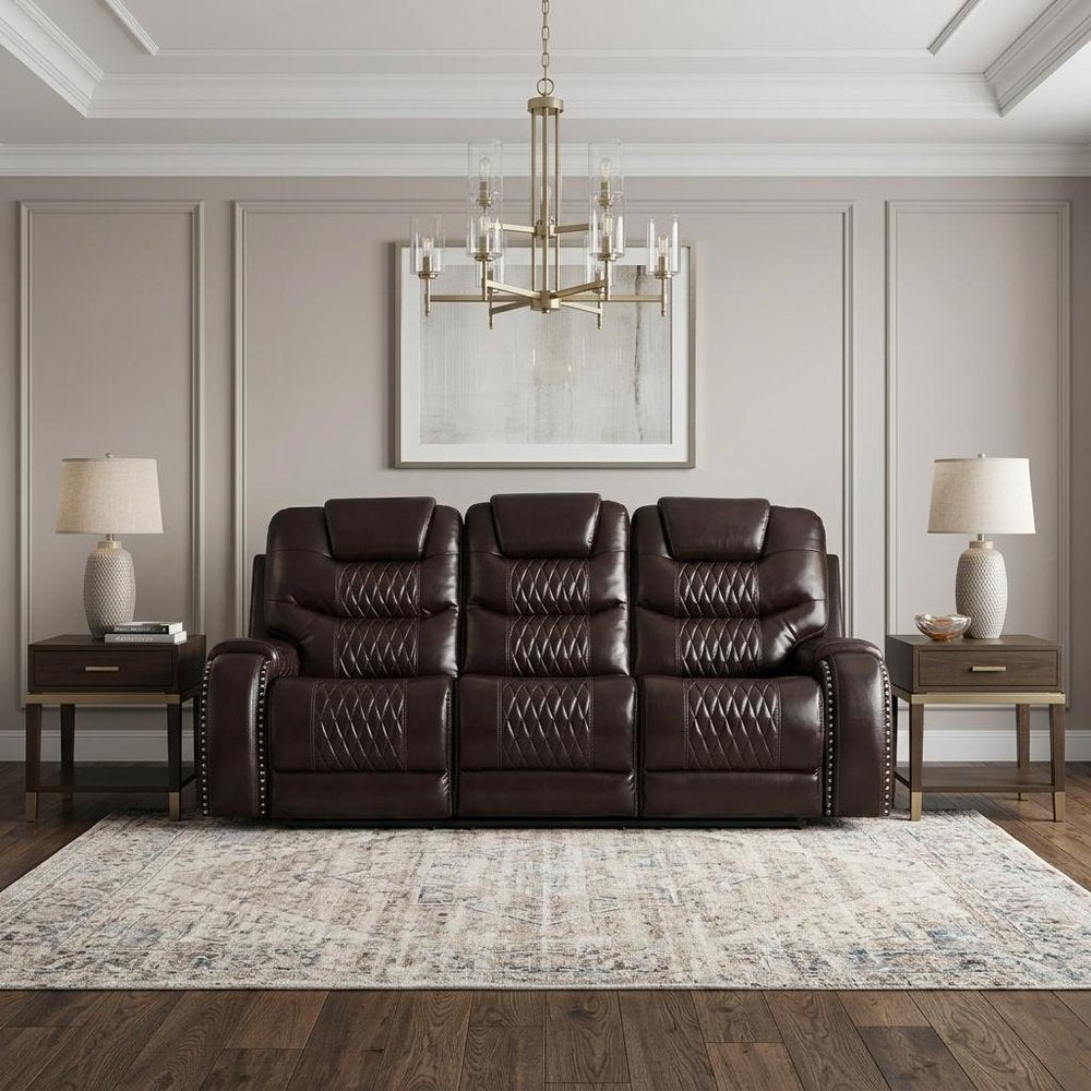 90" Brown Faux Leather Reclining Sofa With Black Legs HomeRoots
