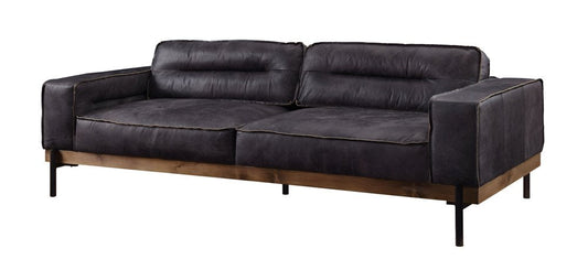 96" Ebony Top Grain Leather Sofa With Black Legs HomeRoots