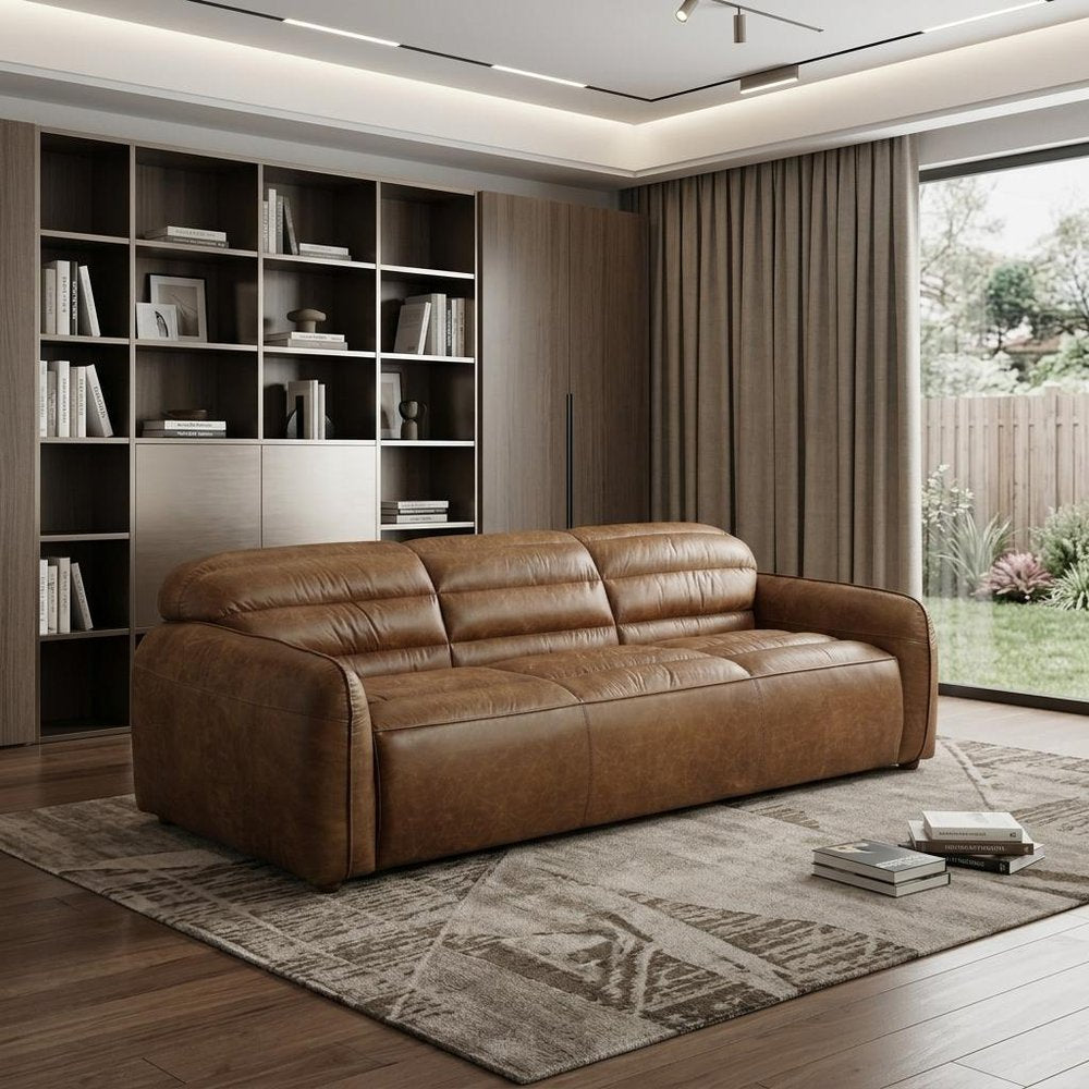 95" Dark Brown Top Grain Leather Sofa With Black Legs HomeRoots