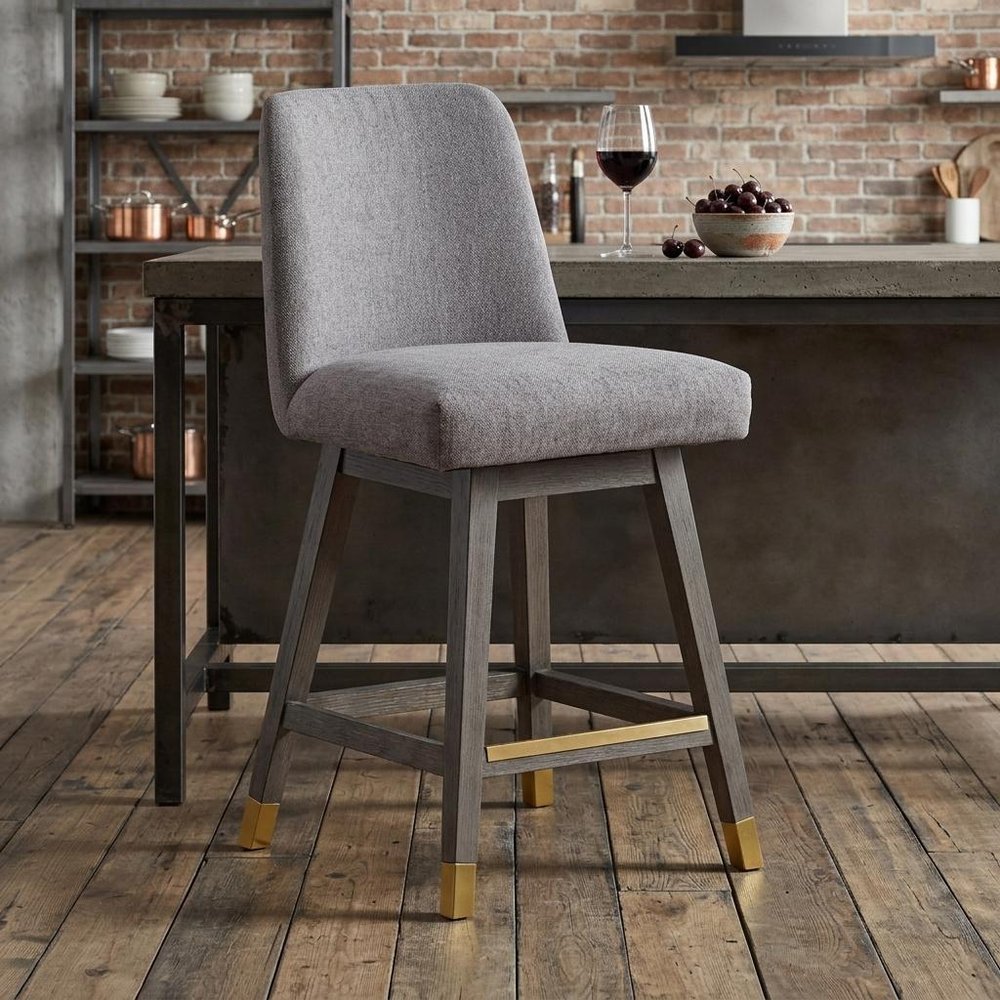 26" Taupe and Gray Solid Wood Counter Height Swivel Bar Chair HomeRoots