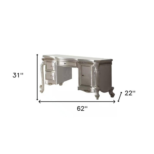 62" Pearl Wood Vanity Table With Three Drawers HomeRoots