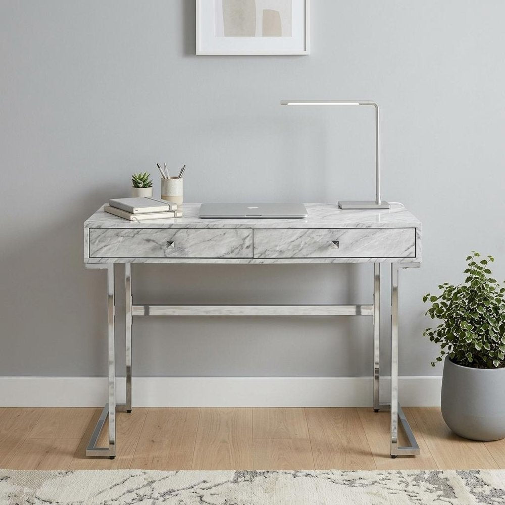 42" White Writing Desk With Two Drawers HomeRoots