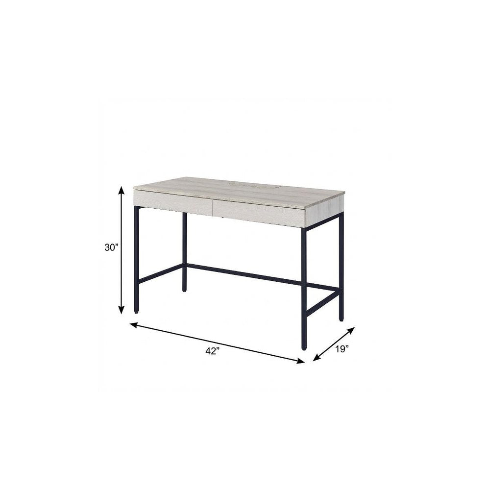 42" Natural and Black Writing Desk With Two Drawers HomeRoots