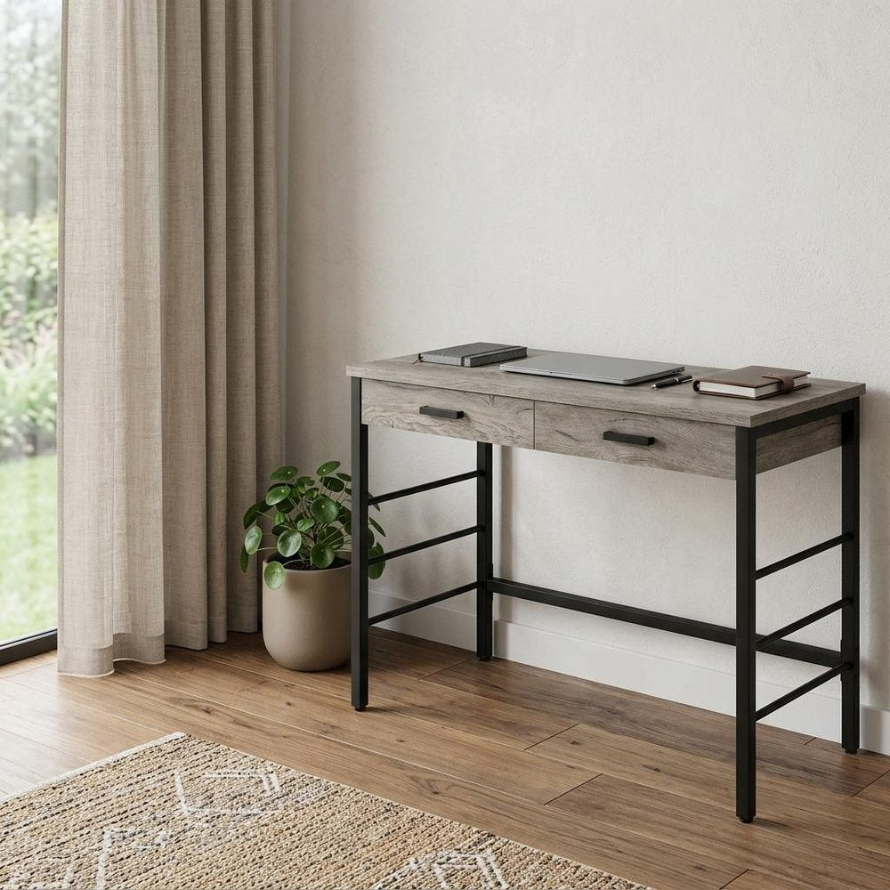 42" Brown and Black Writing Desk With Two Drawers HomeRoots
