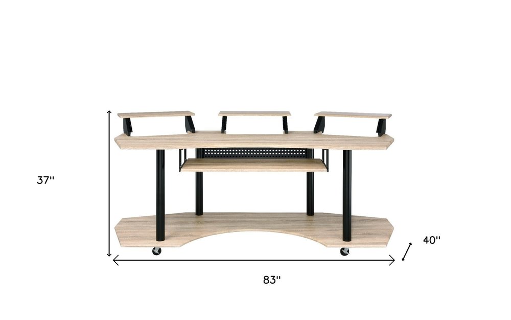 83" Natural and Black Music Recording Studio Desk HomeRoots
