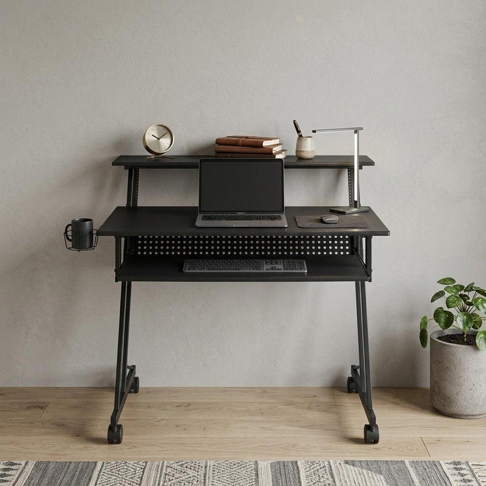 47" Black Wood and Metal Rolling Computer Desk HomeRoots
