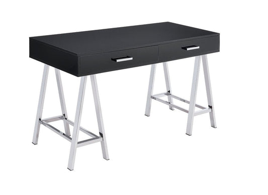 54" Black and Silver Writing Desk With Two Drawers HomeRoots