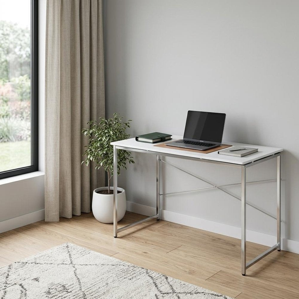 47" White and Silver Writing Desk HomeRoots