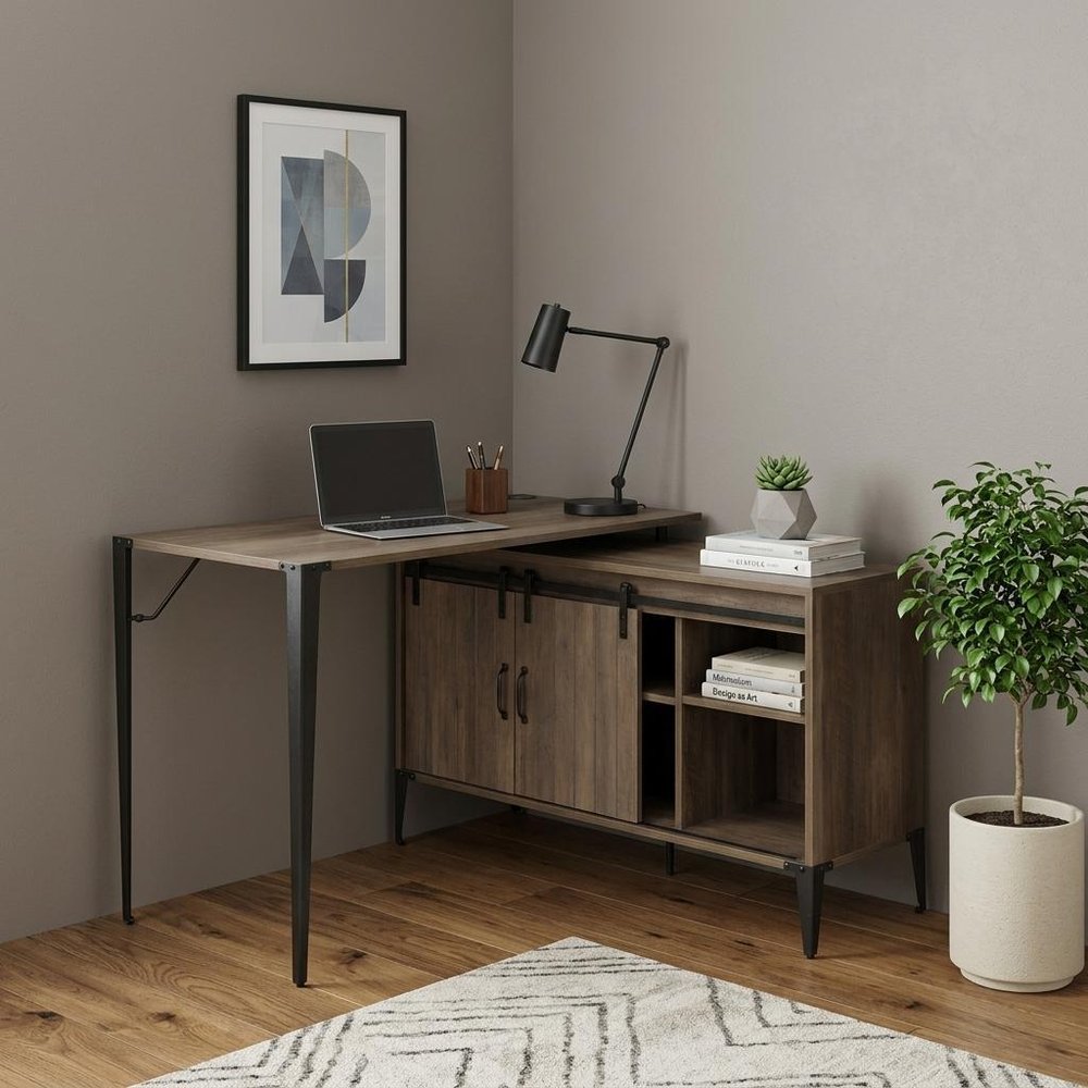 48" Brown and Black L Shape Writing Desk HomeRoots
