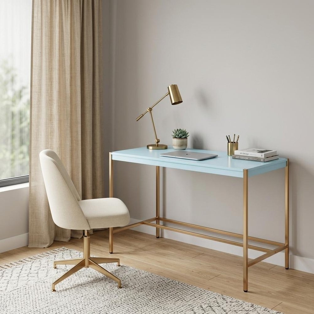 42" Baby Blue and Gold Writing Desk HomeRoots