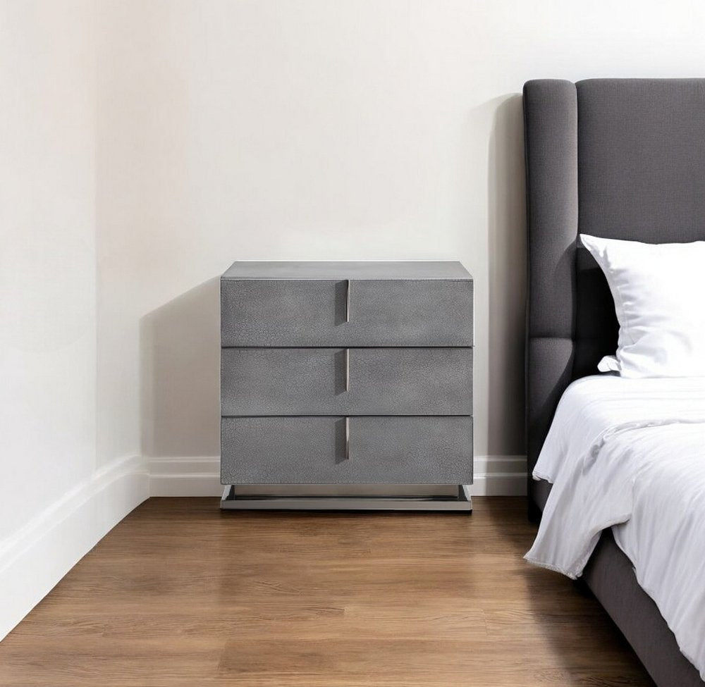 22" Gray Solid and Manufactured Wood Three Drawer Nightstand HomeRoots