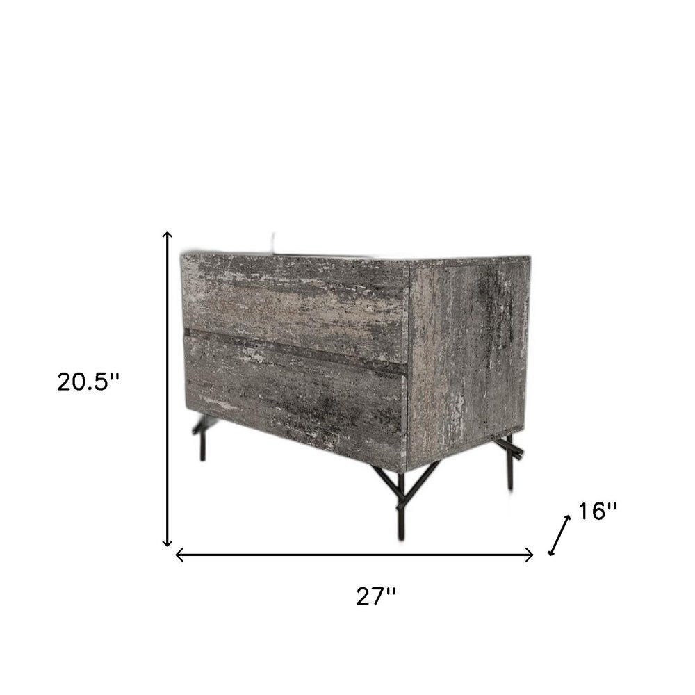 21" Gray Iron and Wood Two Drawer Nightstand HomeRoots