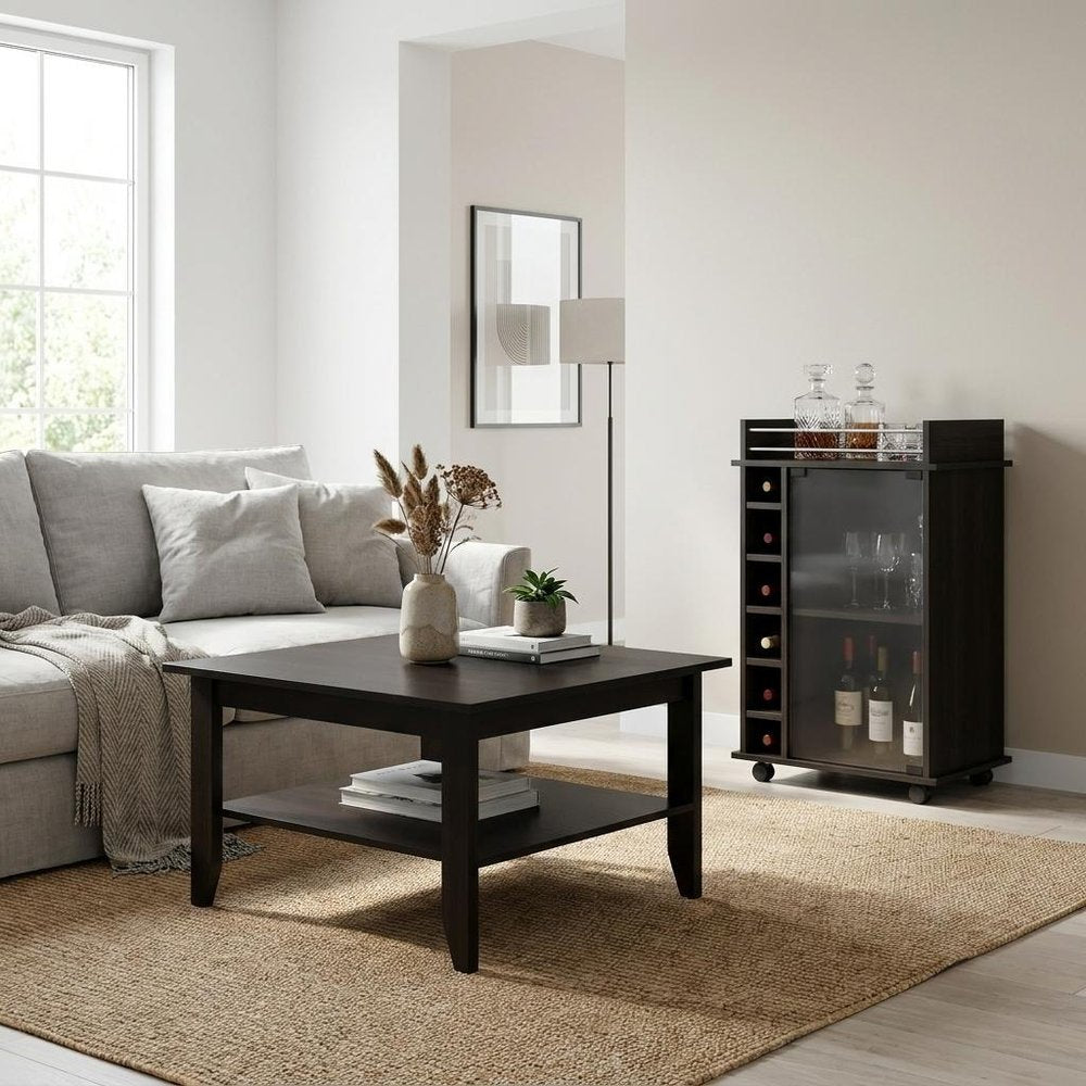 22" Brown and Black Open shelving Bar Cart and Coffee Table HomeRoots
