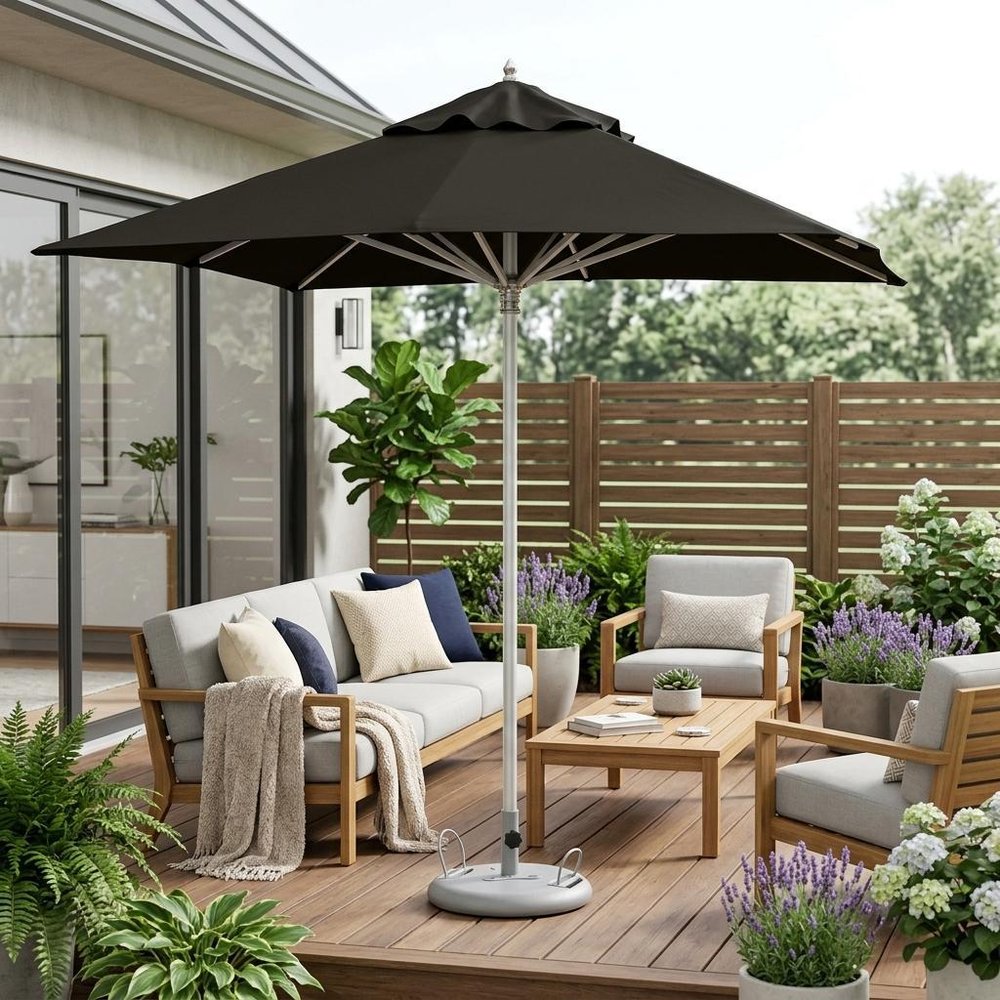 8' Black Polyester Square Market Patio Umbrella HomeRoots