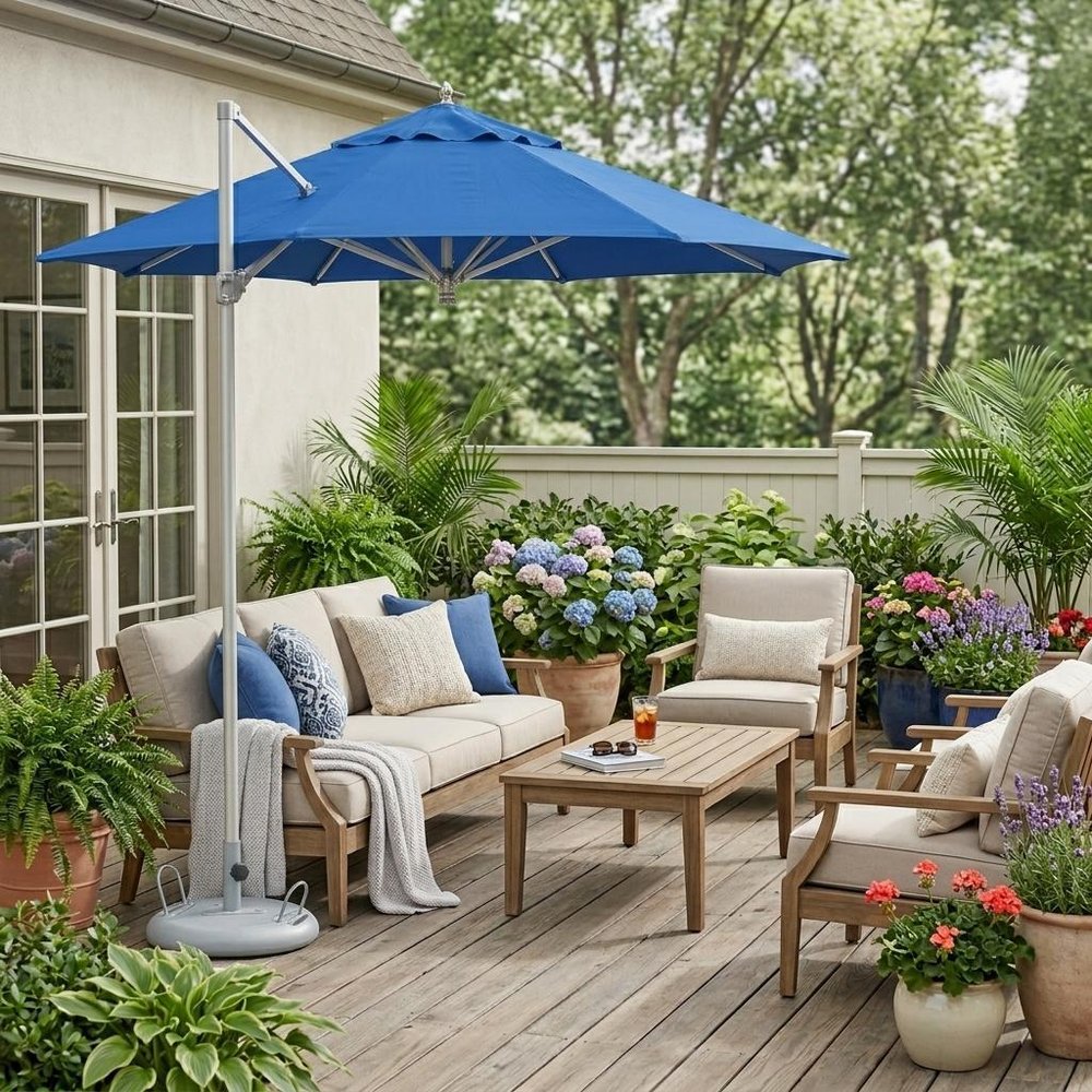 8' Blue Polyester Square Market Patio Umbrella HomeRoots