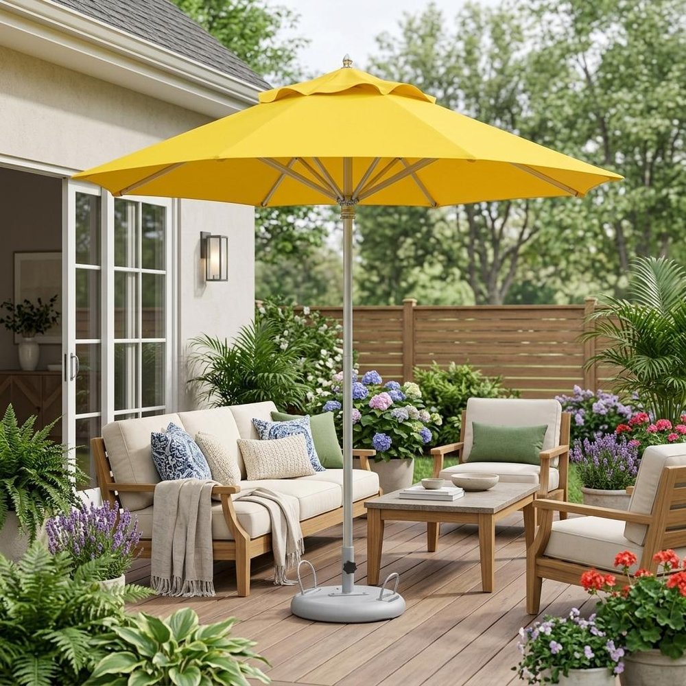 13' Yellow Polyester Round Market Patio Umbrella HomeRoots