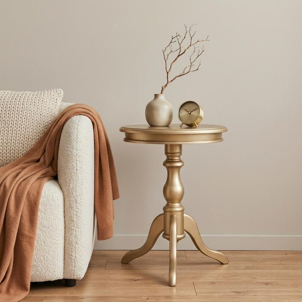25" Champagne Wood Round End Table HomeRoots