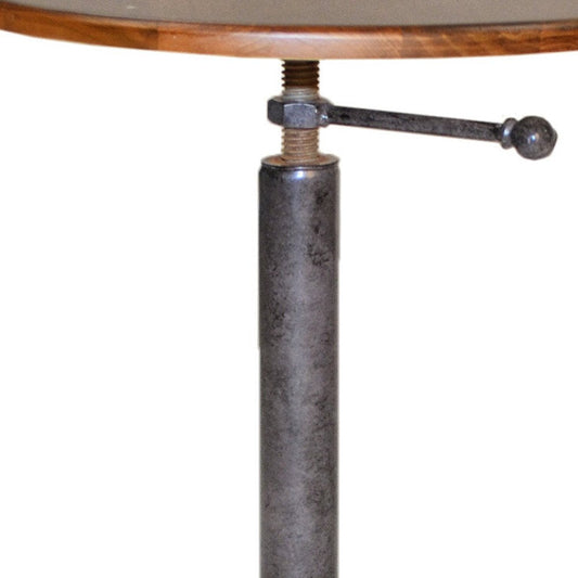 22" Industrial And Chestnut Solid Wood Round End Table