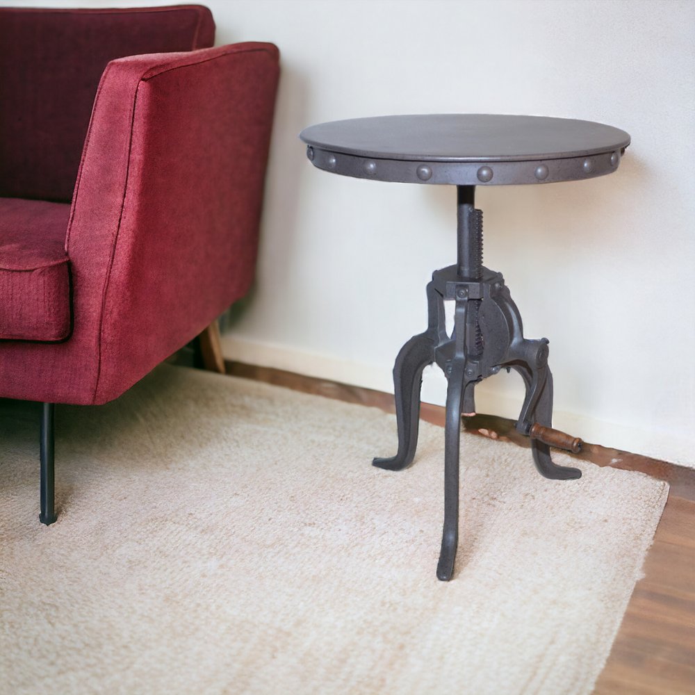 19" Gray Iron Height Adjustable Round End Table HomeRoots