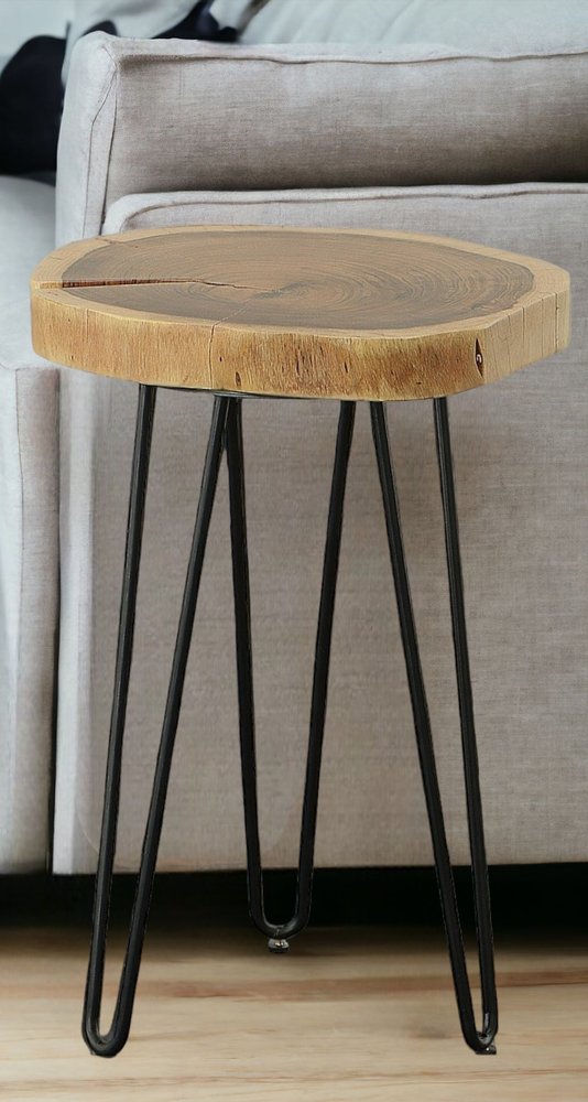 26" Black Solid Wood And Iron Round End Table HomeRoots