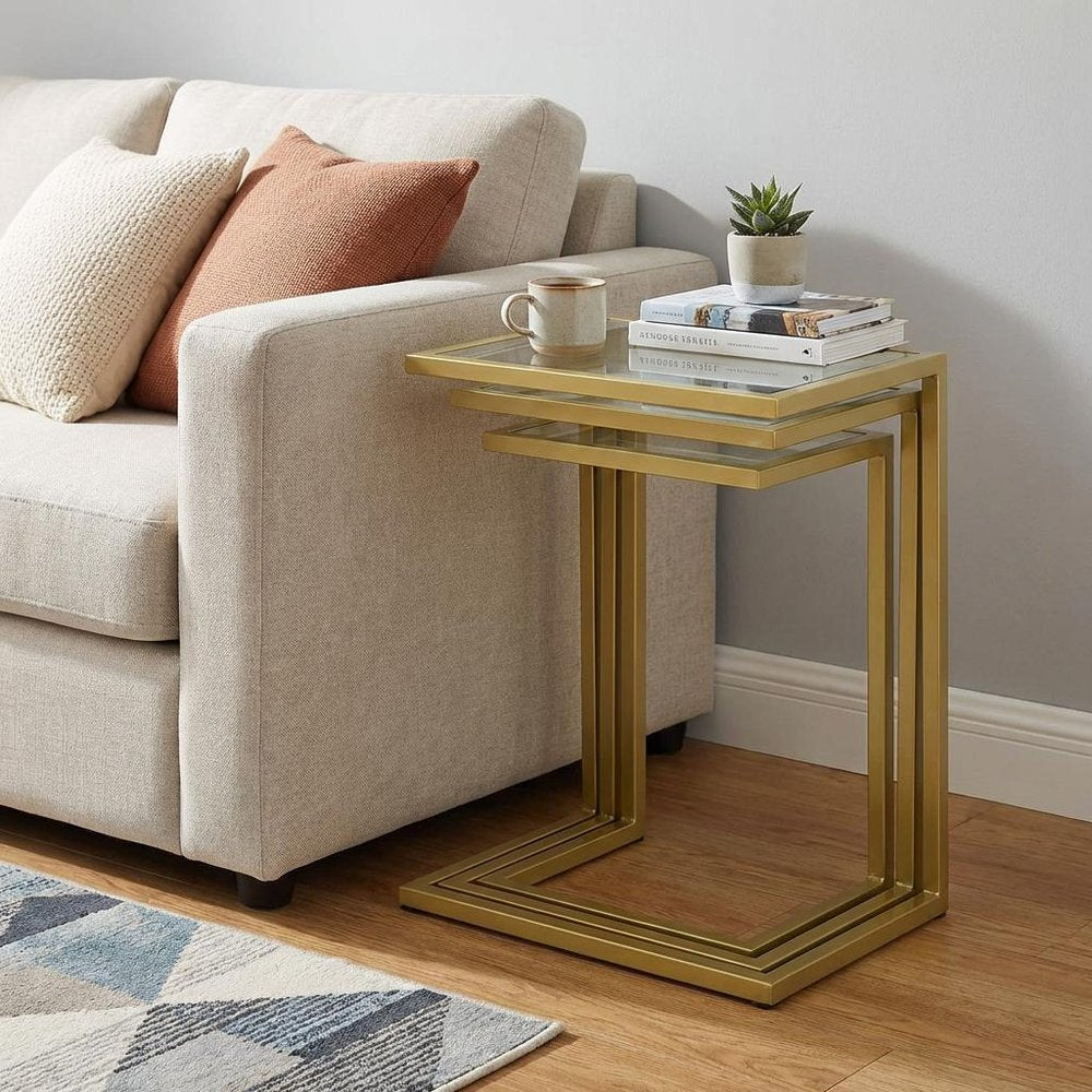 24" Gold Glass Rectangular End Table HomeRoots