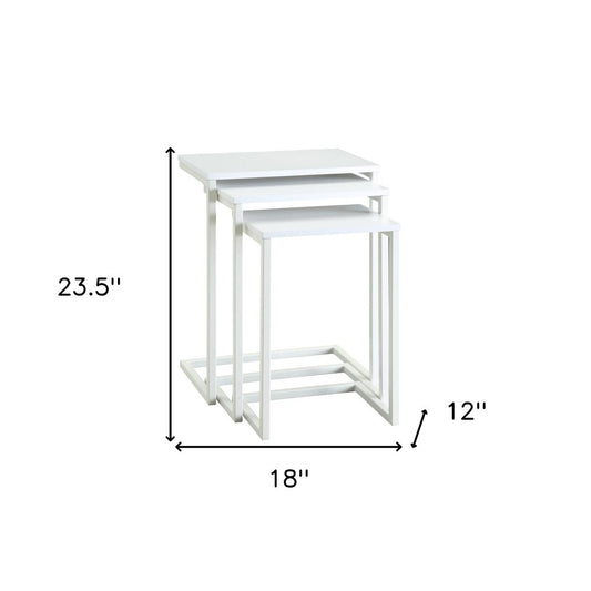 Set of Three White Solid Wood and Steel Frame Nested Tables HomeRoots