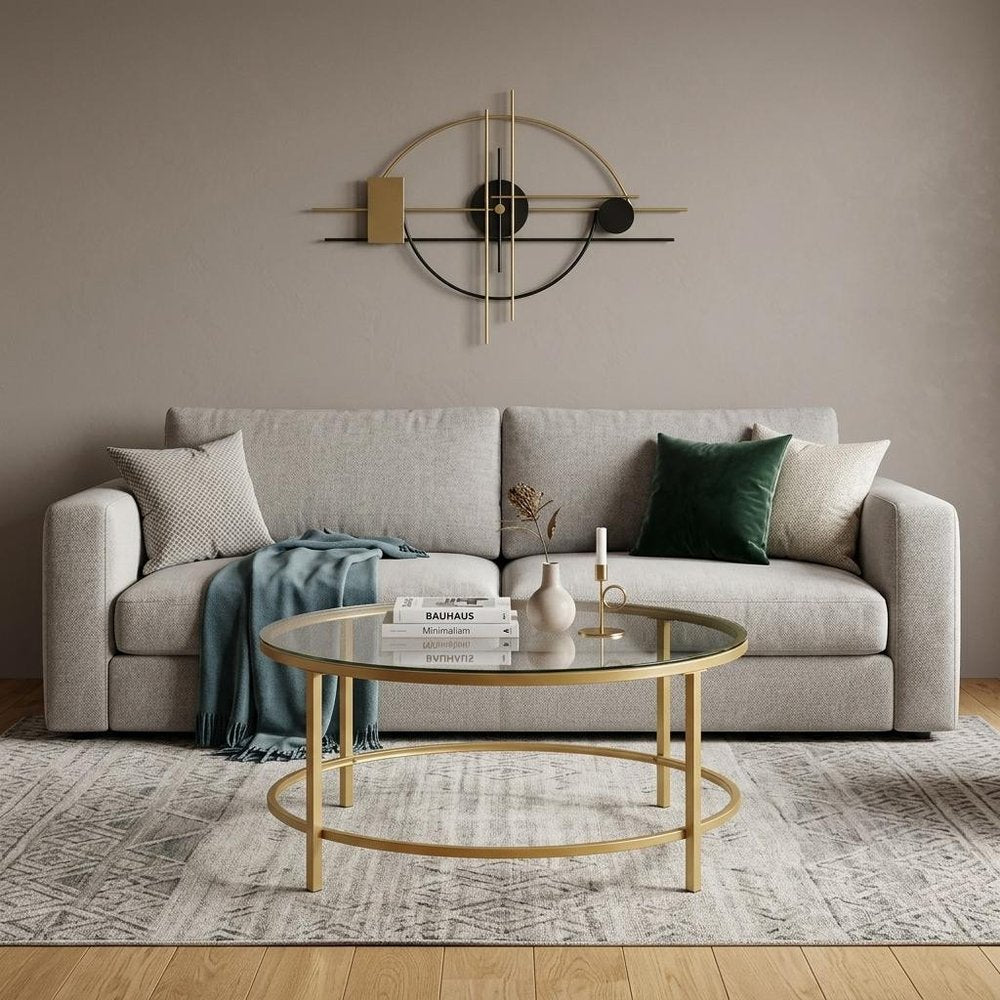 36" Gold And Clear Glass Round Coffee Table HomeRoots